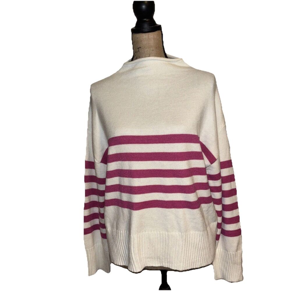 Truth By Republic Women’s Mock Neck  NWT L Ivory With Pink Stripes
